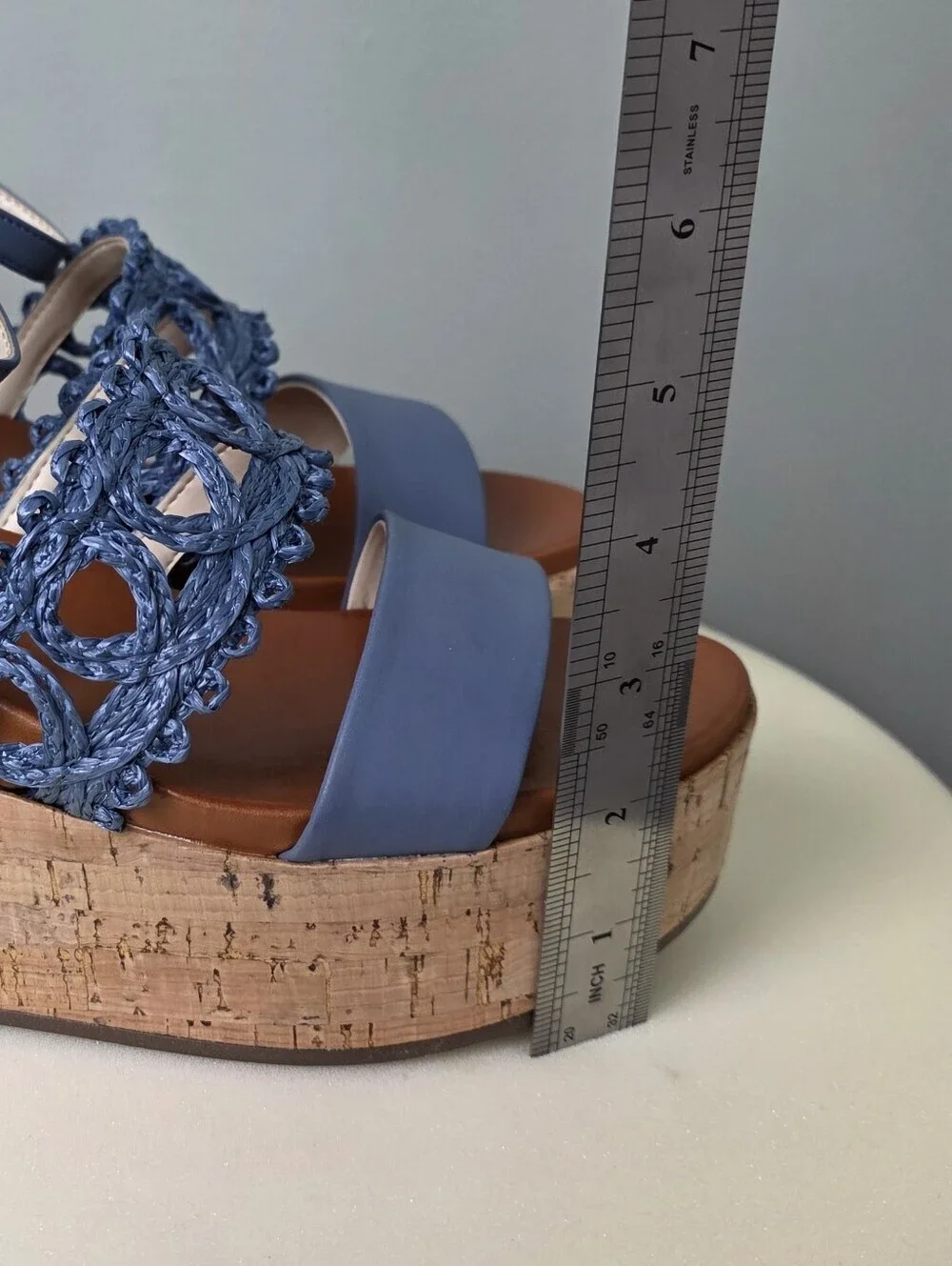 Jessica Simpson Callri Cork Platform Wedge Sandals Ash Blue NWT 7.5M Boho Chic